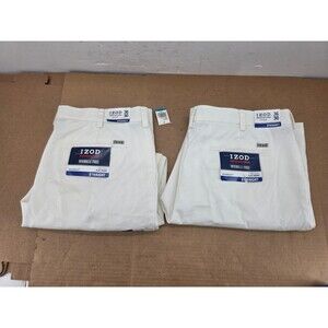 IZOD American Chino Pants Mens 36x30 White Straight Flat Front  2 of